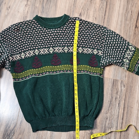 United Colors Of Benetton Women's Vintage Fair Isle Pink, Green Sweater M/L - Picture 7 of 8
